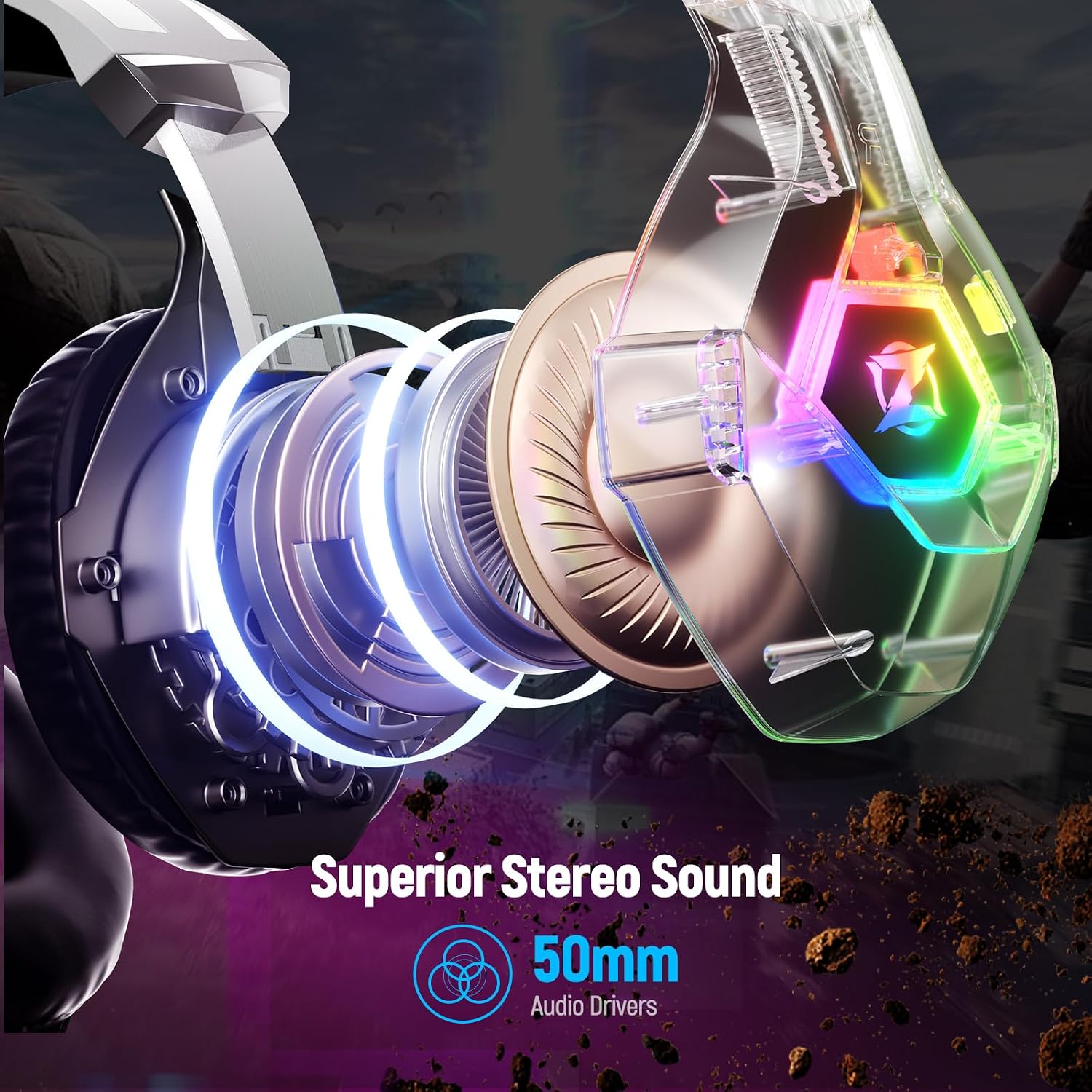 Ozeino Gaming Headset for PC, Ps4, Ps5, Xbox Headset with 7.1 Surround Sound Gaming Headphones with Noise Canceling Mic, LED Light Over Ear Headphones for Switch, Xbox Series X/S, Laptop, Mobile White - Image 3