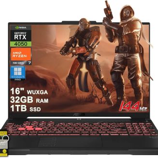 ASUS TUF Gaming A16 Laptop 16" WUXGA IPS 144Hz AMD 6-core Ryzen 7 7445HS 32GB RAM 1TB SSD GeForce RTX 4050 (Up to 194 AI Tops) RGB Backlit USB4 Two-Way AI Noise Cancelation Win11Pro ICP Hub