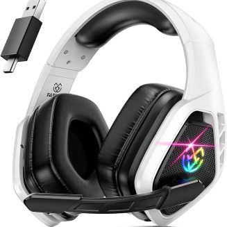Tatybo Wireless Gaming Headset with Mic, 7.1 Sound 50mm Driver, White Black