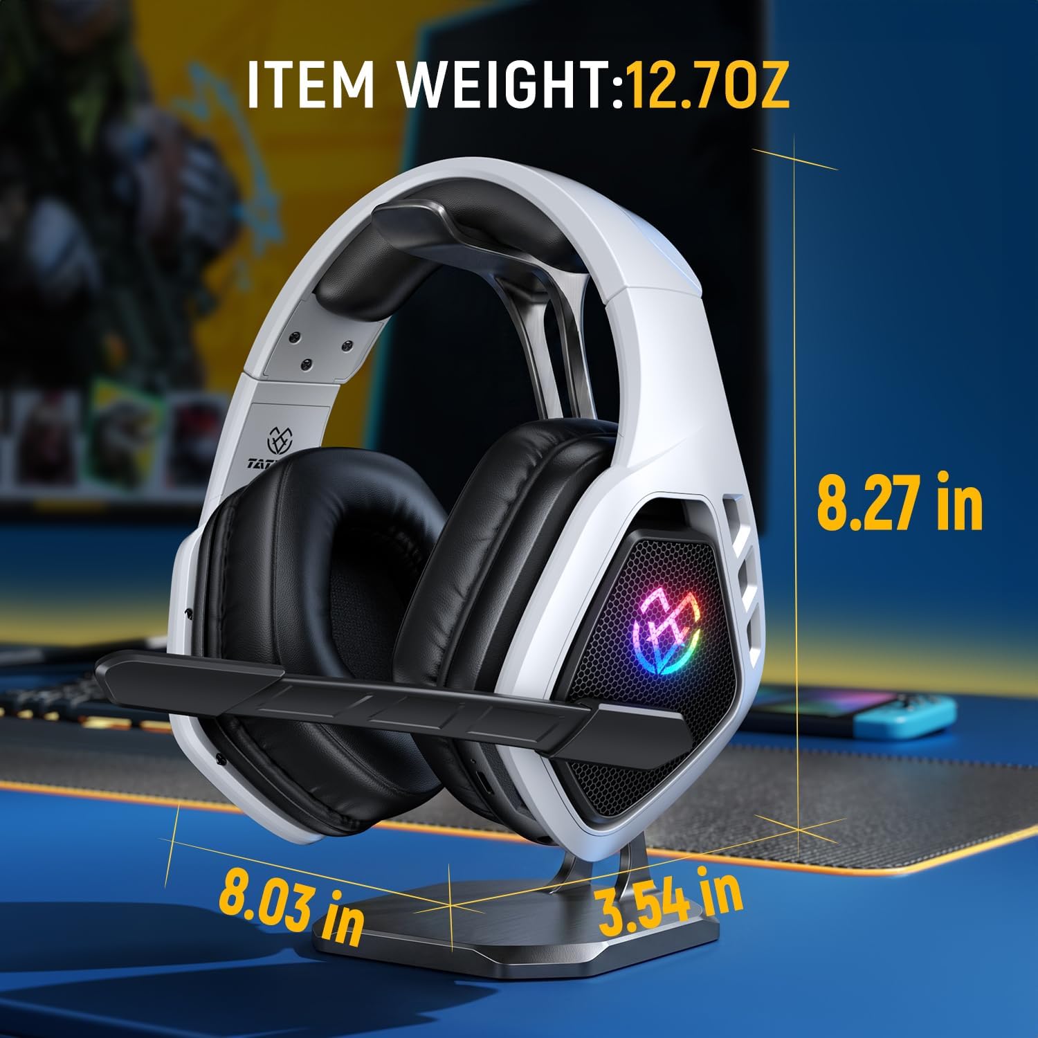 Tatybo Wireless Gaming Headset with Mic, 7.1 Sound 50mm Driver, White Black - Image 8