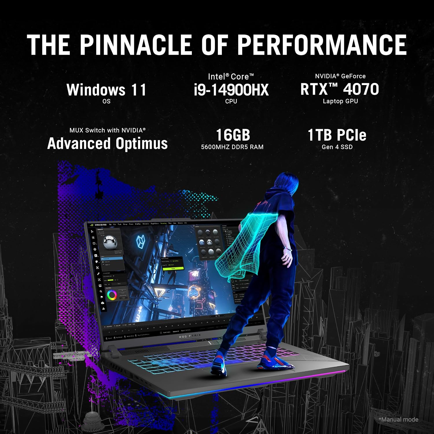 ASUS ROG Strix G16 (2024) Gaming Laptop, 16” ROG Nebula Display 16:10 QHD 240Hz, NVIDIA® GeForce RTX™ 4070, Intel® Core™ i9-14900HX, 16GB DDR5-5600, 1TB PCIe Gen4 SSD, Wi-Fi 6E, Win 11, G614JIR-AS94 - Image 3