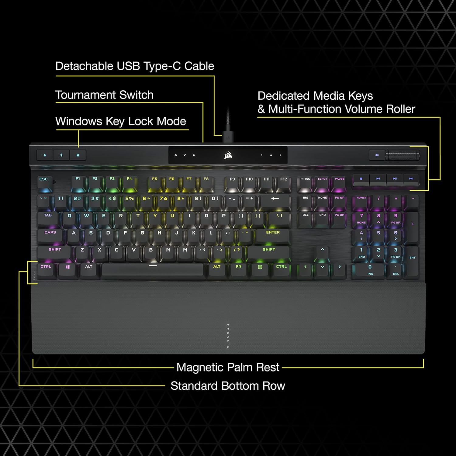 CORSAIR K70 RGB PRO Mechanical Wired Gaming Keyboard – Cherry MX Red Linear Switches, SOCD, PBT Double-Shot Keycaps, 8000Hz Hyper-Polling, NKRO, Anti-Ghosting, Tournament Switch, QWERTY NA – Black - Image 7
