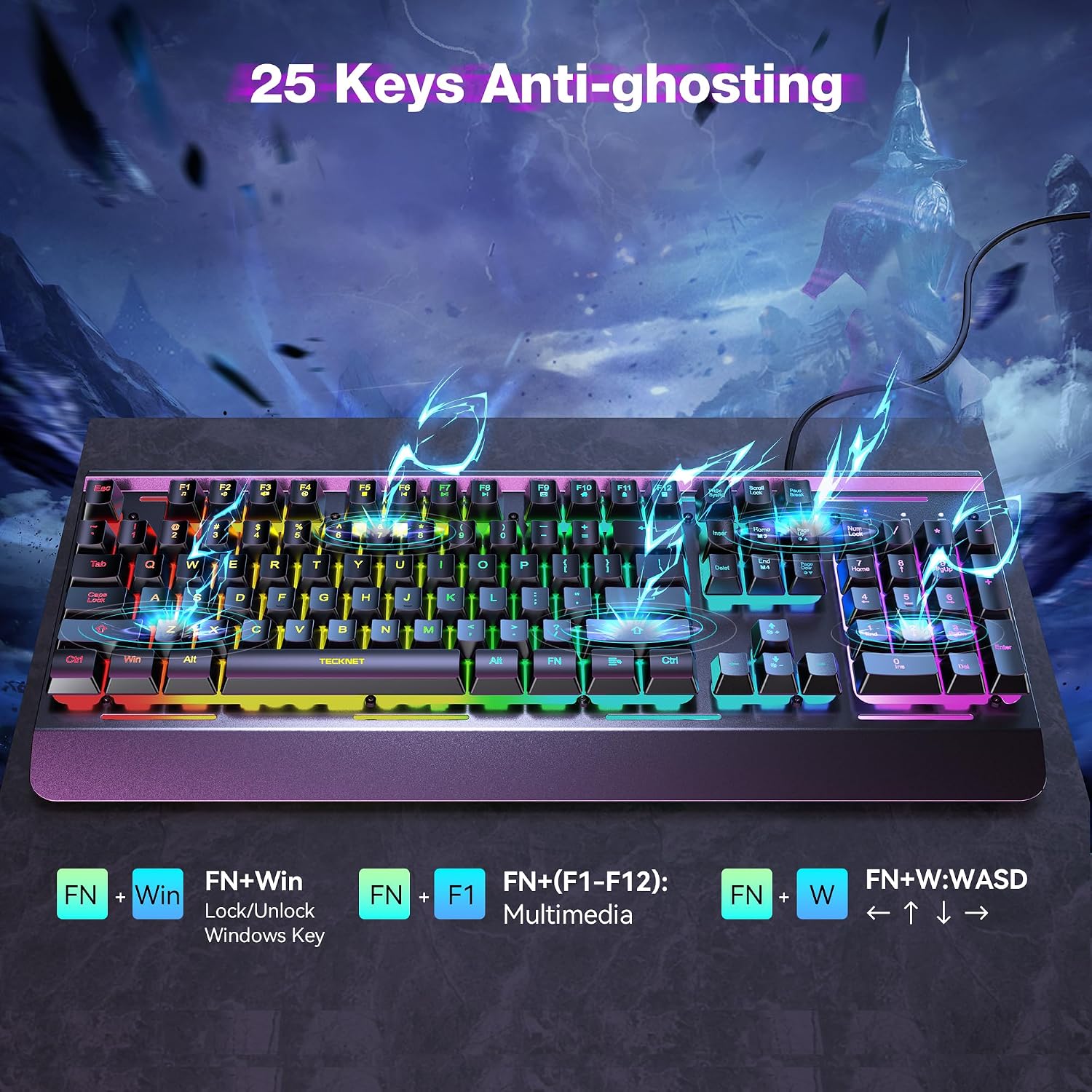 TECKNET Wired Gaming Keyboard, RGB Backlit Keyboard with Metal Panel Design - Image 7