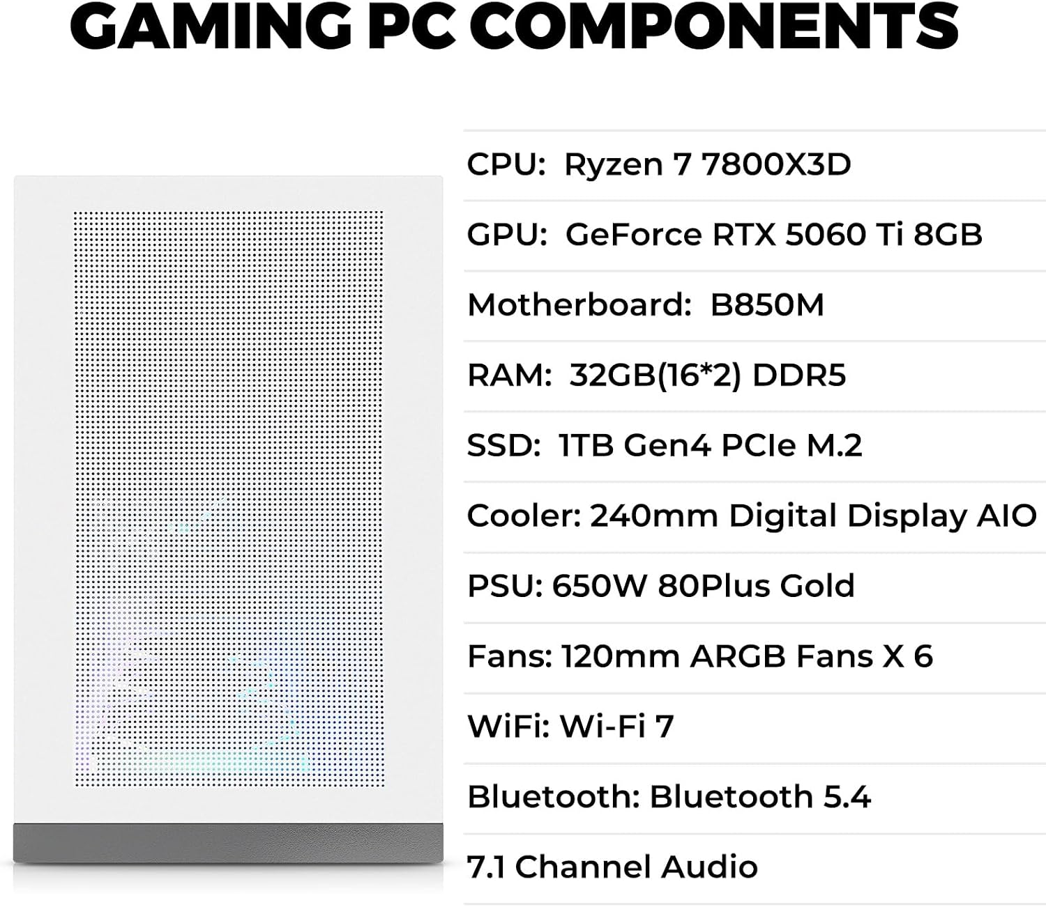 KOTIN Prebuilt Gaming PC Ryzen 7 7800X3D, 32GB DDR5, RTX 5060 Ti 8GB, 1TB - Image 7