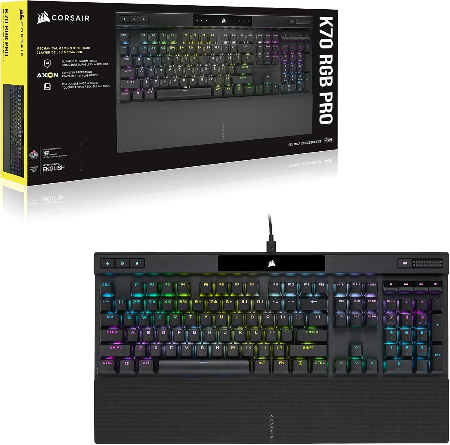 CORSAIR K70 RGB PRO Mechanical Wired Gaming Keyboard – Cherry MX Red Linear Switches, SOCD, PBT Double-Shot Keycaps, 8000Hz Hyper-Polling, NKRO, Anti-Ghosting, Tournament Switch, QWERTY NA – Black - Image 8