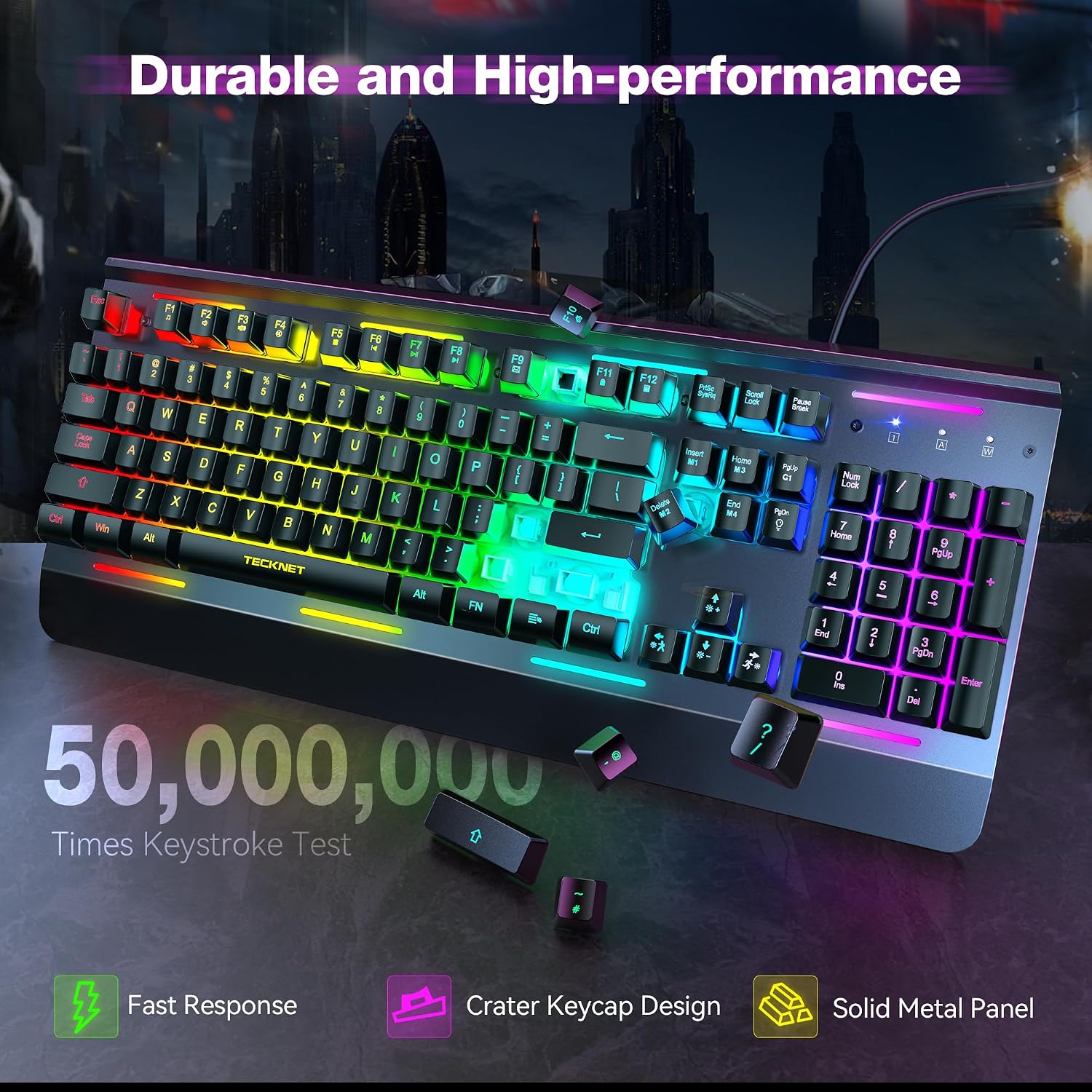 TECKNET Wired Gaming Keyboard, RGB Backlit Keyboard with Metal Panel Design - Image 4