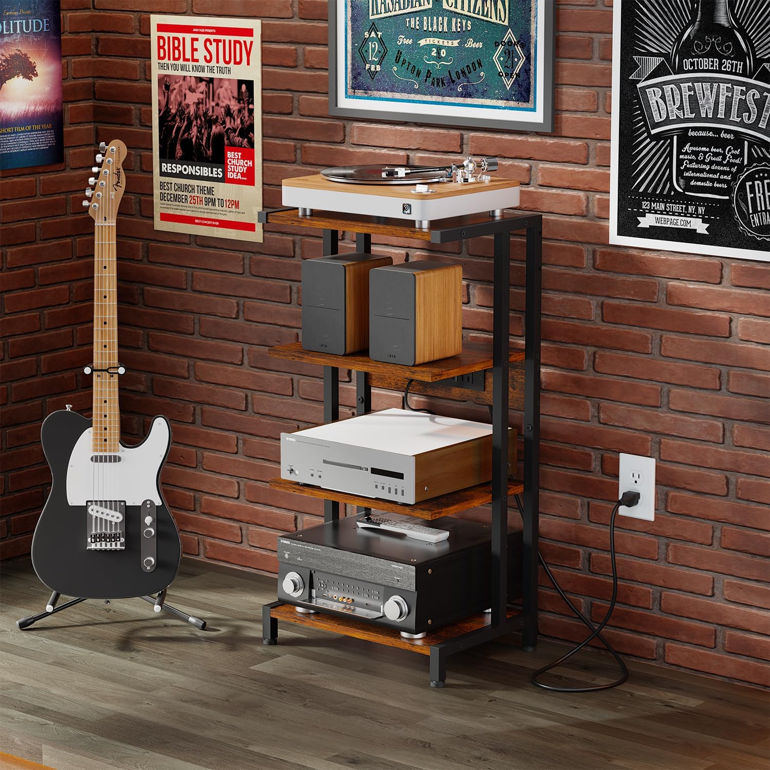 X-cosrack 16.5" Game Console Shelf, Small 4-Tier Video Gaming Consoles Stand with Outlet, Narrow Stereo Cabinet AV Media Stand, Corner Audio Rack for PS5,Xbox,Game Console,TV Box,WiFi Router - Image 9