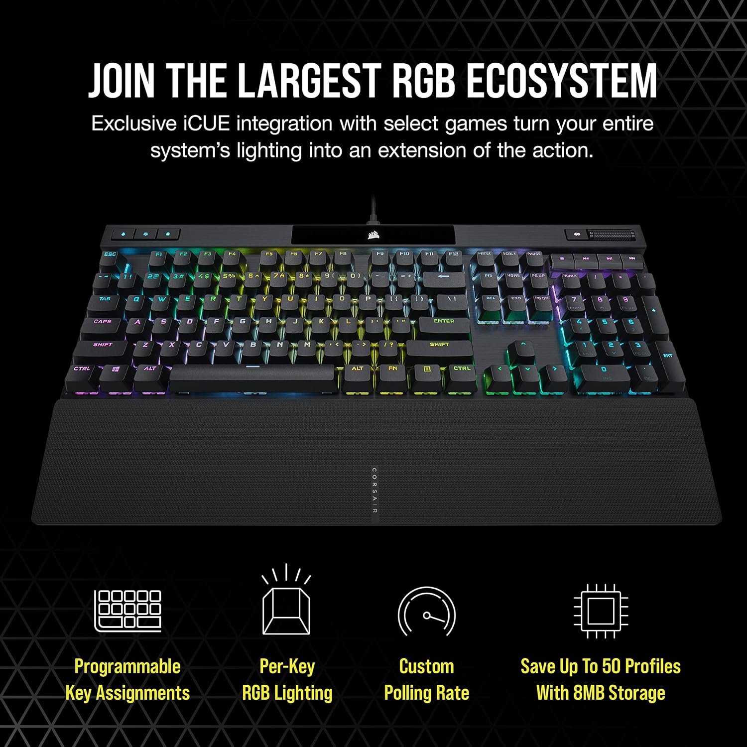 CORSAIR K70 RGB PRO Mechanical Wired Gaming Keyboard – Cherry MX Red Linear Switches, SOCD, PBT Double-Shot Keycaps, 8000Hz Hyper-Polling, NKRO, Anti-Ghosting, Tournament Switch, QWERTY NA – Black - Image 6