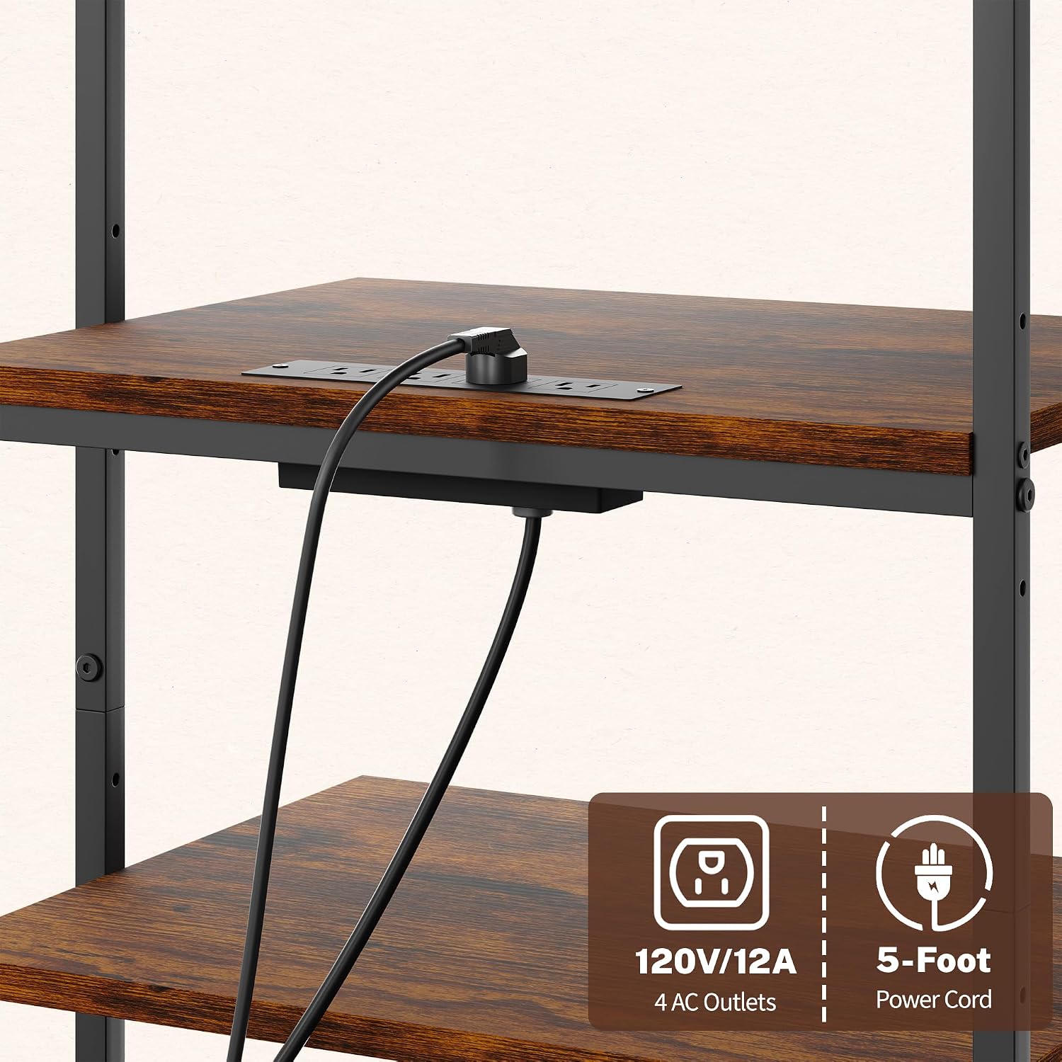 X-cosrack AV Media Stand with Power Strips,4-Tier Stereo Cabinet Audio Rack,Game Console Shelf with Adjustable Shelves,Small Entertainment Center with Larger Tabletop for PS5 Xbox TV Box DVD Players - Image 5