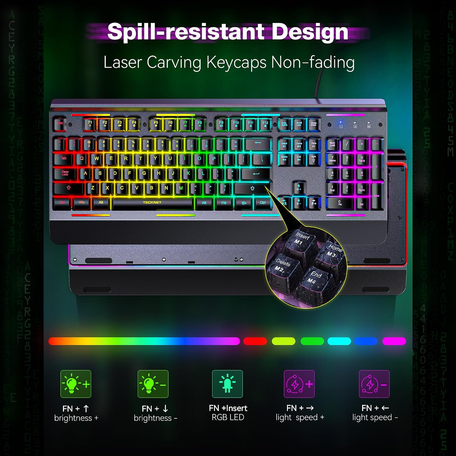 TECKNET Wired Gaming Keyboard, RGB Backlit Keyboard with Metal Panel Design - Image 6
