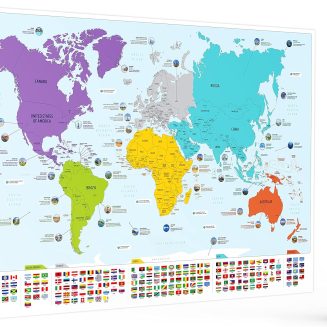 Large World Map for Wall - Poster with Flags & Capitals - Educational World Map for Kids & Adults - Colorful Global Maps with 50 Interesting Facts - Classroom & Homeschool Decor