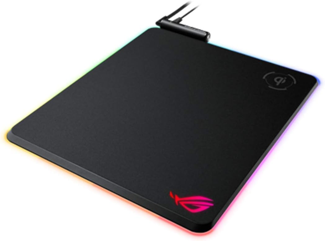 ASUS ROG Balteus Qi Vertical Gaming Mouse Pad with Wireless Qi Charging Zone, Hard Micro-Textured Gaming Surface, USB Pass-Through, Aura Sync RGB Lighting and Non-Slip Base (12.6” X 14.6”) (Renewed)
