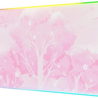 Pink RGB LED Gaming Mouse Pad, 14 Modes Glow Pad, Extra Large Gaming Mousepad,Waterproof Rubber Non Slip Cute Sakura Mat, Extended Big Keyboard and Mouse Pad Mat for Gamer Office Home, XXL 800×300×4mm