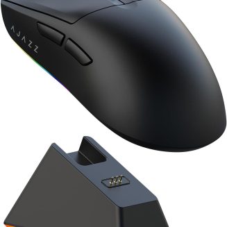 AJAZZ AJ139 V2 MC Wireless Gaming Mouse with RGB Charging Dock, 66g Ultra-Lightweight Tri-Mode Optical Mouse, 24000 DPI PAW3311 Sensor, Ergonomic Rechargeable Gaming Mouse for PC/Mac – Black