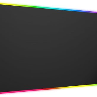 Gaming Mouse Pad RGB, 35″x15.8″ Large Keyboard Desk Mat with Magnetic Wireless Charging for iPhone, 24 Light Effects, Non-Slip Base, Waterproof Ultra-Smooth Surface, with Adapter, Black