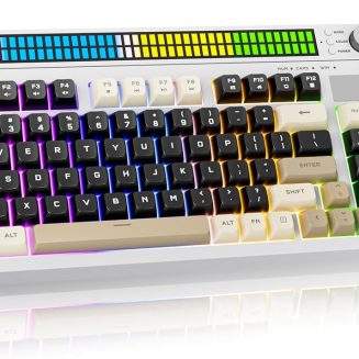 SABLUTE Quiet Gaming Keyboard, Wired 94-Key RGB Sound-Sync Light Bar, USB-A