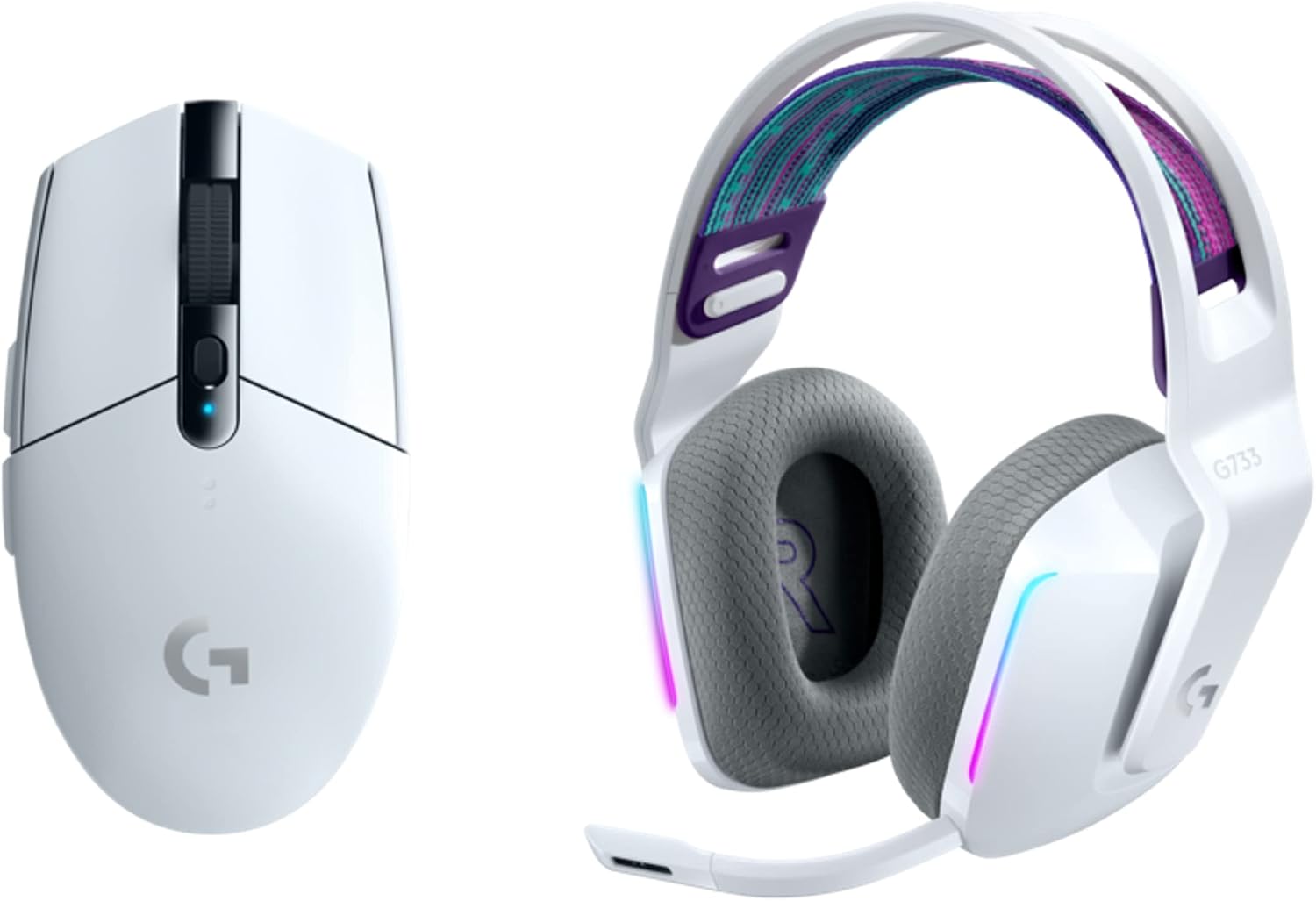 Logitech G305 Lightspeed Wireless Gaming Mouse + G733 Lightspeed Wireless Gaming Headset Bundle – White