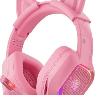 ZIUMIER Pink Wired Gaming Headset with Detachable Cat Ears