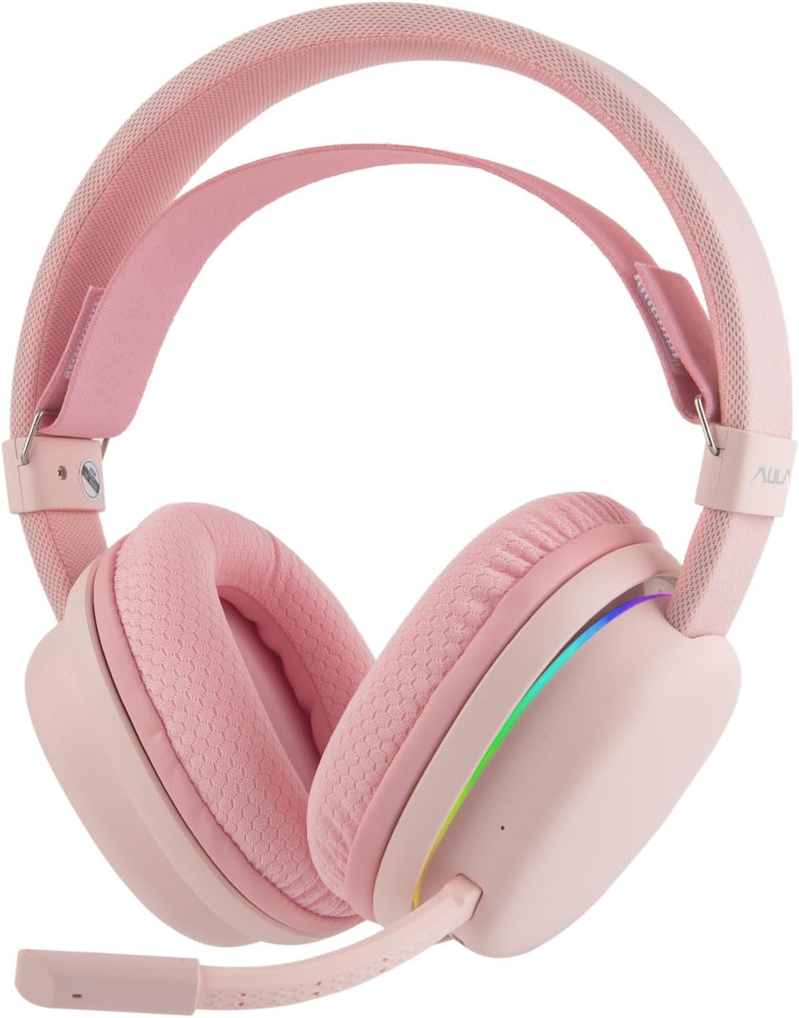 MechLands Aula G7 Wireless Gaming Headset for PS4/PS5/PC/Switch, Over-Ear Headphones with Detachable Noise Canceling Mic, RGB, Surround Sound, 60H Battery, 2.4GHz/BT/Wired (Pink)