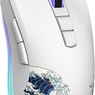 COSTOM Womier G705 USB Wired Gaming Mouse for PC Computer Windows Mac Laptop, Lightweight Silent RGB Backlit Mouse with Adjustable 12000DPI/7 Programmable Side Buttons,White Kanagawa Theme