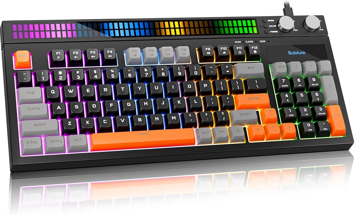 SABLUTE Quiet Gaming Keyboard, Wired 94-Key RGB Sound-Sync Light Bar, USB-A SABLUTE Quiet Gaming Keyboard, Wired 94-Key RGB Sound-Sync Light Bar, USB-A