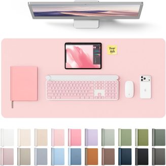 YSAGi Leather Desk Protector, Office Mat, Large Mouse Mat, Non-Slip PU Leather Blotter, Laptop Desk Pad, Waterproof Writing Pad for Office and Home (Light Pink, 31.5″ x 15.8″)