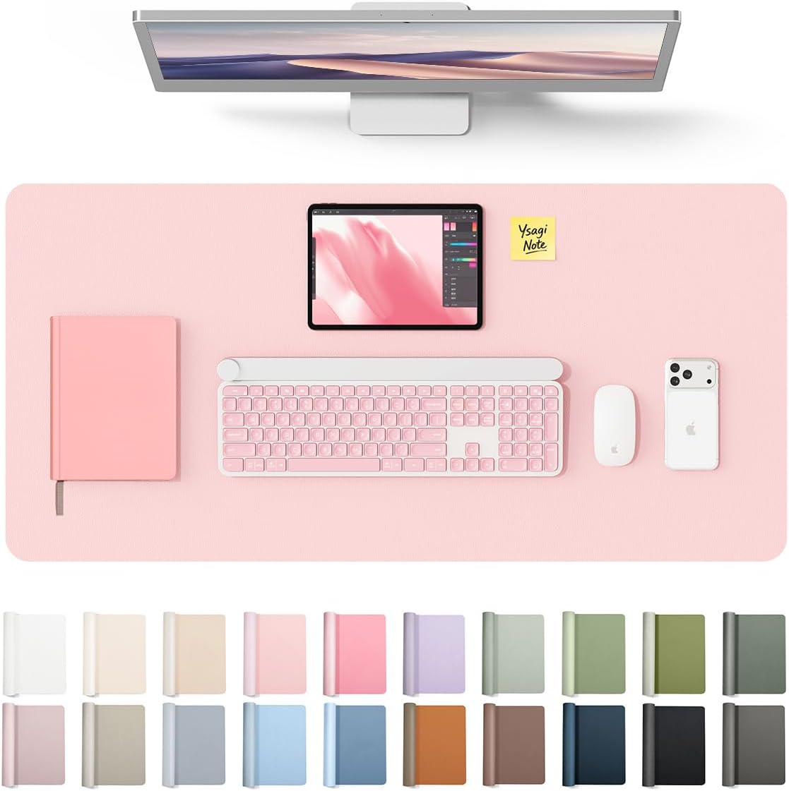 YSAGi Leather Desk Protector, Office Mat, Large Mouse Mat, Non-Slip PU Leather Blotter, Laptop Desk Pad, Waterproof Writing Pad for Office and Home (Light Pink, 31.5″ x 15.8″)