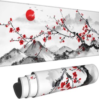 Watercolor Cherry Blossom Mouse Pad 31.5×11.8 Inch Pink Full Desk Japanese Sakura Mousepad Extended Large Non-Slip Rubber Base Waterproof Big Keyboard Mat with Stitched Edges for Gaming and Office