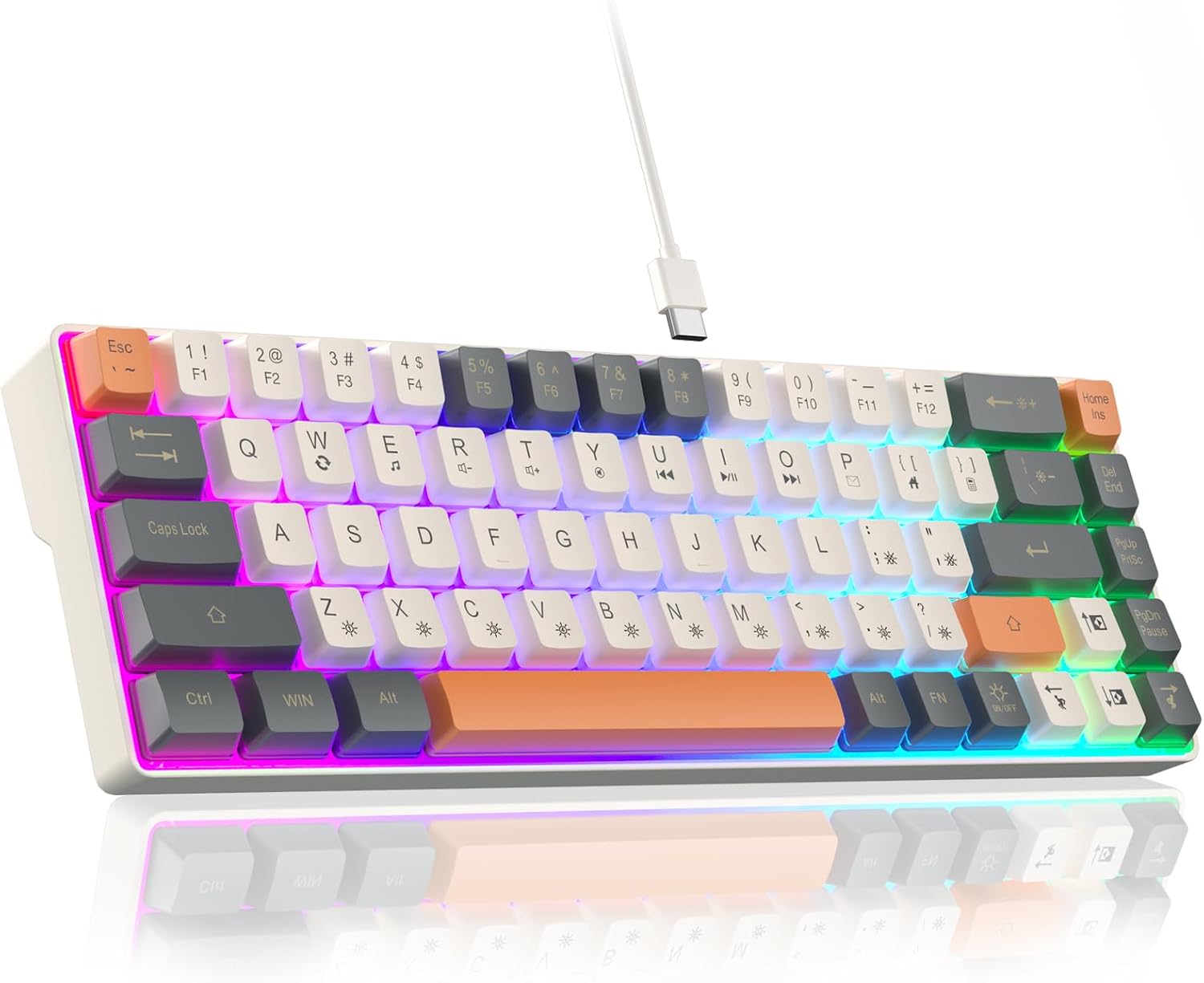 CORBOBO 60 Percent Keyboard RGB Backlit Gaming Keyboard USB-C Wired 68 Keys