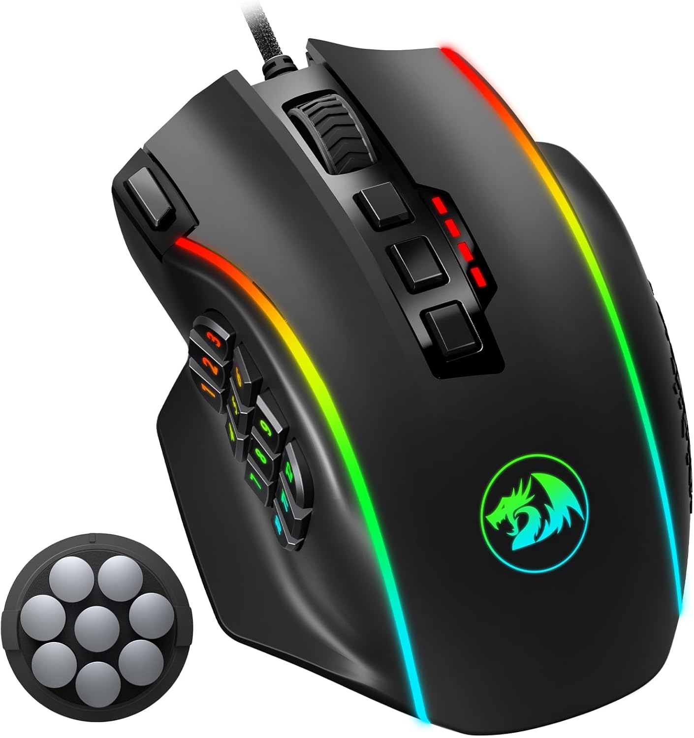 Redragon Gaming Mouse, MMO Mouse Gaming UP 12400 DPI, 19 Macro Programmable Buttons, RGB Mouse with 12 Side Buttons, 8 * 2.4g Weight Tuning for PC Laptop MOBA FPS, M901K, Black Redragon Gaming Mouse, MMO Mouse Gaming UP 12400 DPI, 19 Macro Programmable Buttons, RGB Mouse with 12 Side Buttons, 8 * 2.4g Weight Tuning for PC Laptop MOBA FPS, M901K, Black