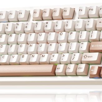 LEOBOG x AULA HI75C Pro PC Gaming Aluminum Alloy Keyboard,Bluetooth/USB-C/Wireless Tri-Modes Mechanical Keyboards,Hot Swappable Brown Creamy Keyboard with Turquoise Switch for Windows/Mac/Tablet Gamer