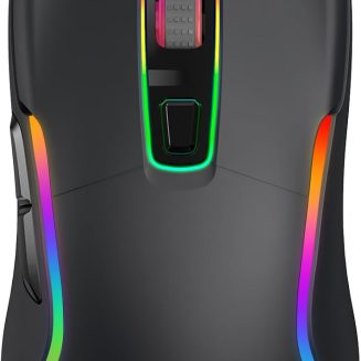 memzuoix Wired Gaming Mouse with RGB – 6 Adjustable DPI up to 12800, 6 Buttons, 12 Lighting Modes, Ergonomic Design with Anti-Slip Rubber Wheel, 5.6ft Braided Cable for PC/Mac/Windows – Black