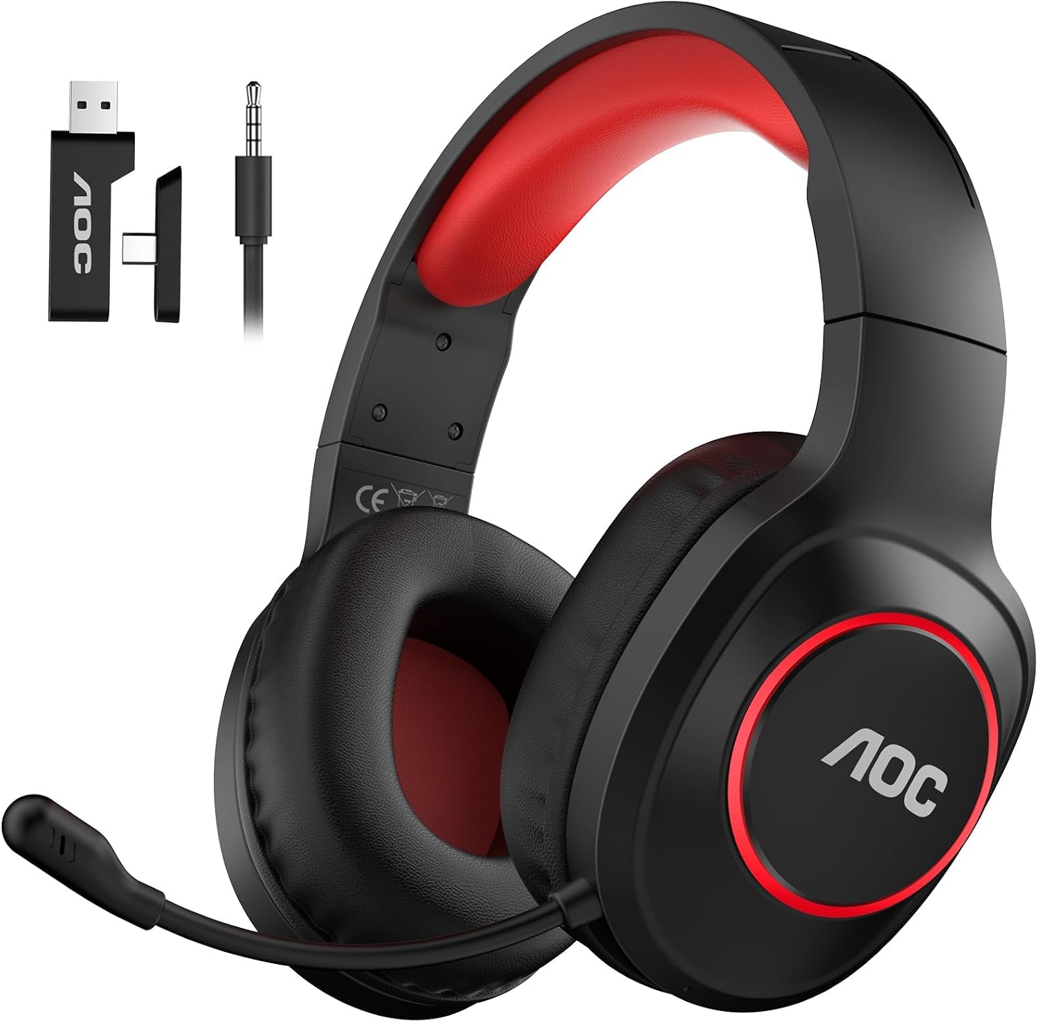 AOC Bluetooth Gaming Headset with Mic for PC, PS5/4, Nintendo Switch- Red