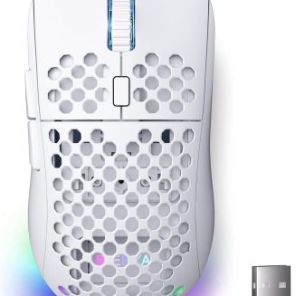 DIERYA M1 Wireless Gaming Mouse, 24000DPI, 180Hrs Battery, 16.8M RGB, 6 Programmable Buttons, Lightweight, Tri-Mode (2.4G/BT5.2/USB-C) for PC/Mac/Laptop – White