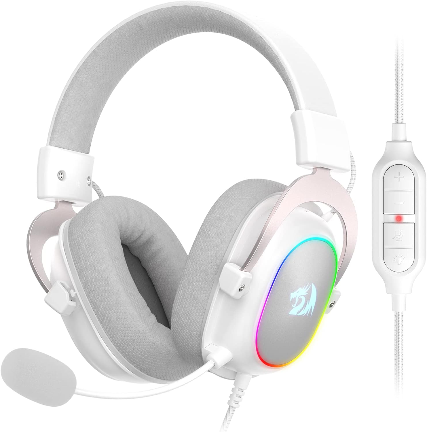 Redragon H510 Zeus-X RGB White Wired Gaming Headset – 7.1 Surround Sound – 53MM Audio Drivers in Memory Foam Ear Pads w/Reliable Fabric Cover- Multi Platforms Headphone – USB Powered for PC/PS4/NS