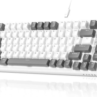 Ajazz AK820 75% Mechanical Gaming Keyboard, Wired Gasket Mount Hot-Swappable Keyboard with Volume Knob, 5-Layer Sound Dampening, PBT Keycaps, 82 Keys, Gray White