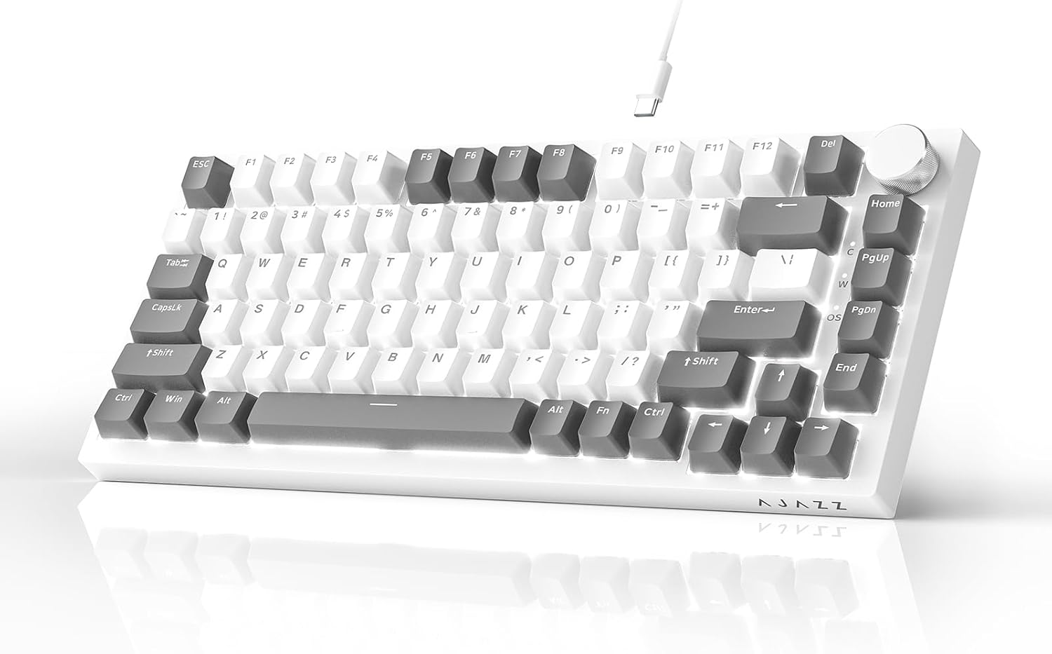 Ajazz AK820 75% Mechanical Gaming Keyboard, Wired Gasket Mount Hot-Swappable Keyboard with Volume Knob, 5-Layer Sound Dampening, PBT Keycaps, 82 Keys, Gray White Ajazz AK820 75% Mechanical Gaming Keyboard, Wired Gasket Mount Hot-Swappable Keyboard with Volume Knob, 5-Layer Sound Dampening, PBT Keycaps, 82 Keys, Gray White