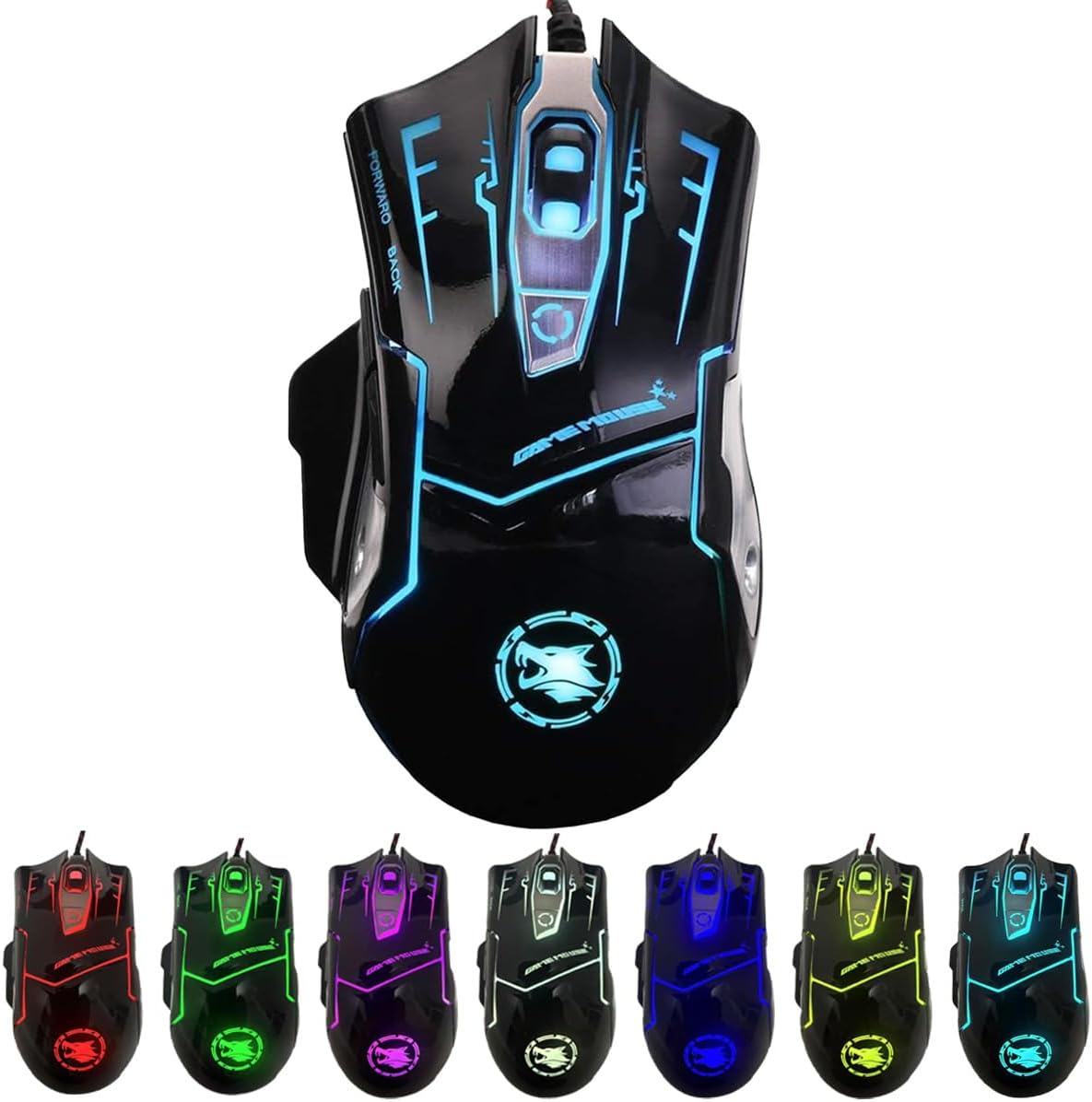 RGB Light up Wired Gaming Mouse for Computer – Durable USB Led Laptop Mice w/ 7 Color Backlit, 4 Adjust DPI Up to 3200 for Gaming, Silent & Stable PC Corded Mouse for Mac MacBook Windows Linux PS4