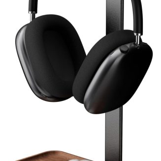 muso wood Walnut Headphone Stand, Wood Headset Stand with Storage Base