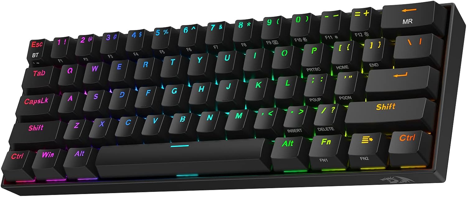 Redragon K530 Pro Draconic 60% Wireless RGB Mechanical Keyboard, BT/2.4Ghz/Wired 3-Mode 61 Keys Compact Gaming Keyboard w/Hot-Swap Socket, Free-Mod Plate Mounted PCB & Tactile Brown Switch
