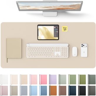YSAGi Leather Desk Pad Protector, Large Mouse Pad, Non-Slip PU Leather Desk Blotter, Waterproof Writing Pad for Office and Home (31.5″ x 15.8″, Eggshell)