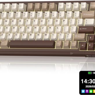 SOLAKAKA A75 PRO 75% Wireless Mechanical Keyboard with Screen and Knob, Tri-Mode Hot Swappable Gaming Keyboard, RGB Backlit Gasket Creamy Pre-lubed PBT Computer Keyboard for PC/Mac/Win,Brown
