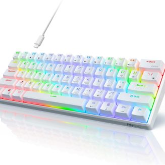 RK ROYAL KLUDGE RK61 Wired 60% Mechanical Gaming Keyboard, Compact PC Game Keyboards with QMK/VIA Programmable RGB Backlit, Hot Swappable Custom Keyboard for Win/MAC, Pre-lubed Red Switch, White