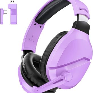 WolfLawS Wireless Gaming Headset with Mic for PS5 PC PS4, Purple