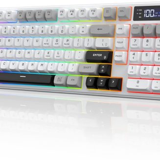Wireless Gaming Keyboard with Smart Display & Knob Control, Tri-Mode BT5.0/2.4GHz/Wired RGB Backlit Computer Keyboards with Number Pad, 26-Key Rollover, Compatible for Windows, Mac