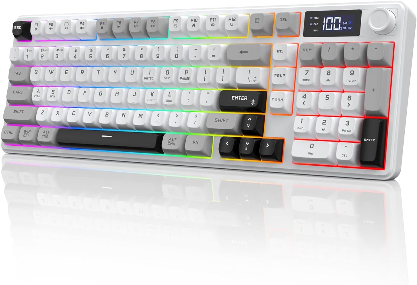 Wireless Gaming Keyboard with Smart Display & Knob Control, Tri-Mode BT5.0/2.4GHz/Wired RGB Backlit Computer Keyboards with Number Pad, 26-Key Rollover, Compatible for Windows, Mac Wireless Gaming Keyboard with Smart Display & Knob Control, Tri-Mode BT5.0/2.4GHz/Wired RGB Backlit Computer Keyboards with Number Pad, 26-Key Rollover, Compatible for Windows, Mac