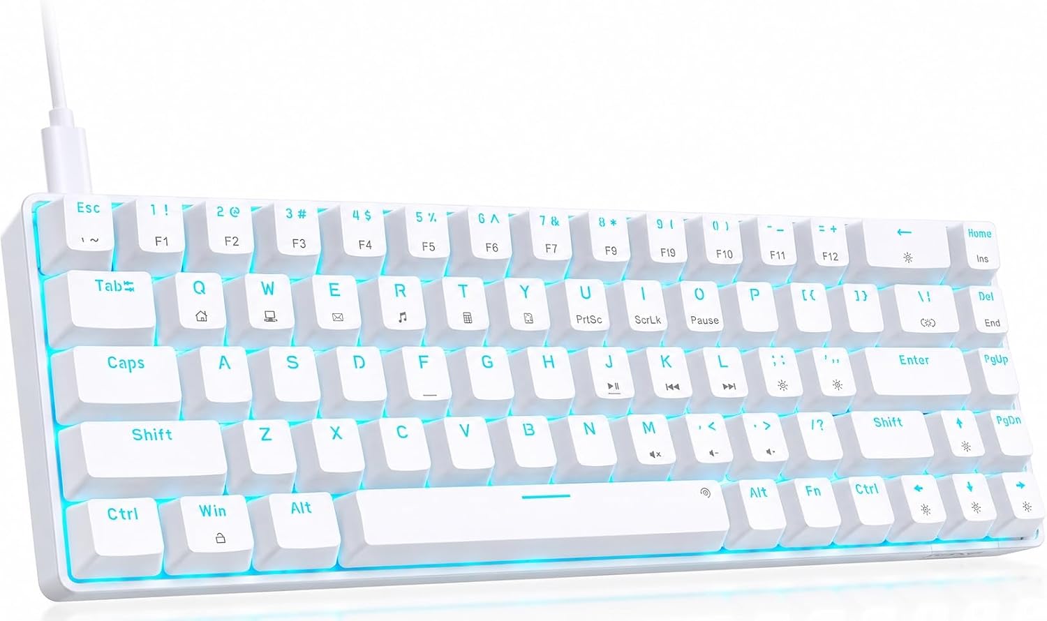 DIERYA T68SE 60% Gaming Mechanical Keyboard,Ultra Compact Mini 68 Key with Red Switches Wired Keyboard,Anti-Ghosting Keys, for Windows Laptops and PC Gamers,White