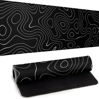 Large Topographic Map Gaming Mouse Pad for Desk Black Desk Pad with Non-Slip Rubber Base Stitched Edge Desk Organizers and Accessories Desk Decor