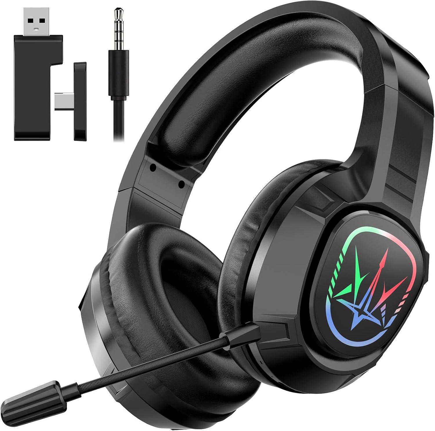 2.4GHz Wireless Gaming Headset for PC,Ps4, Ps5-Lossless Audio USB & Type-C,Wired Connection Supported,7.1 Surround Sound,40-Hour Battery, LED Light Over Bluetooth 5.3 Gaming Headphones-Black 2.4GHz Wireless Gaming Headset for PC,Ps4, Ps5-Lossless Audio USB & Type-C,Wired Connection Supported,7.1 Surround Sound,40-Hour Battery, LED Light Over Bluetooth 5.3 Gaming Headphones-Black