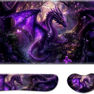 Desk Pad and Keyboard Wrist Rest, Large Mouse Pad + Keyboard Pad+Mouse Wrist Support, Non-Slip Desk Mat Protector for Office, Home 31.5×11.8 Inches Anime Dragon